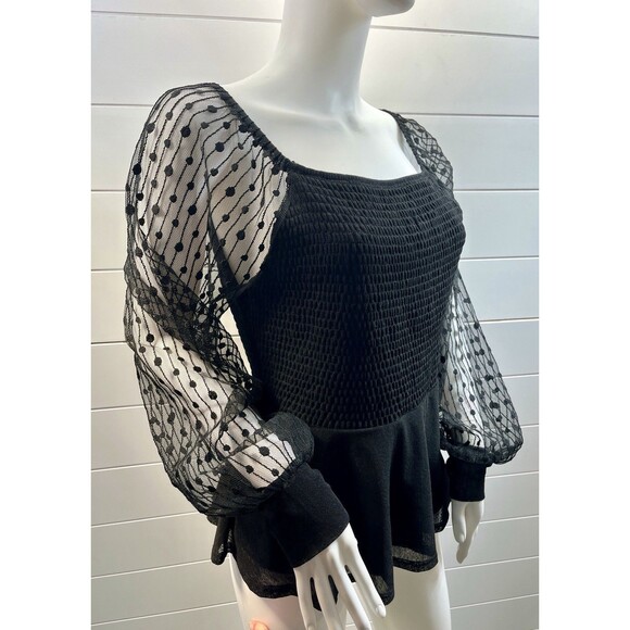 VTG Anthropologie Top L Y2K Milkmaid Regency Whimsigoth Swiss Dot Sheer Sleeve - Picture 7 of 13